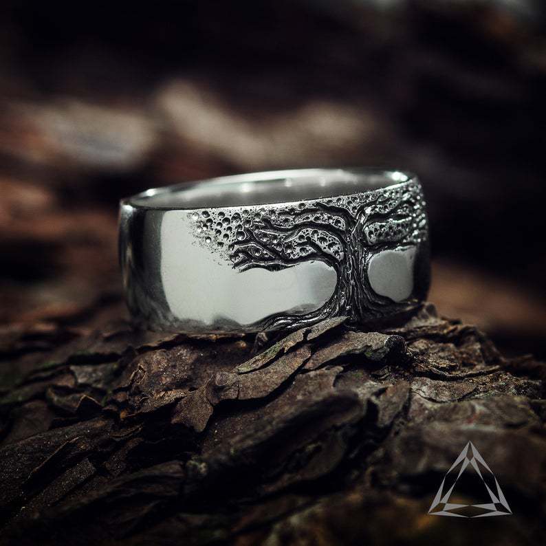Simple Retro Carved Tree of Life Ring gods grace