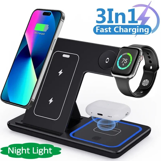 3 In 1 LED Fast Wireless Charger Stand Foldable Charging Station gods grace