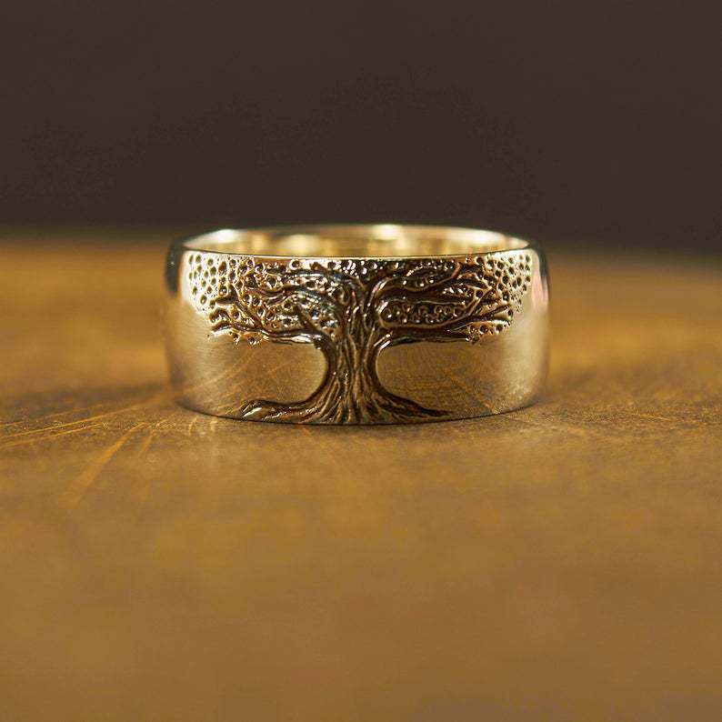 Simple Retro Carved Tree of Life Ring gods grace
