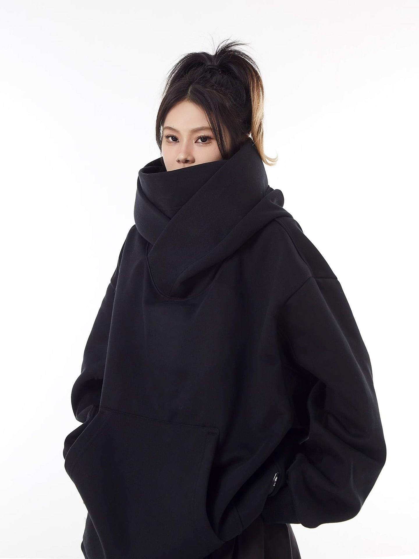 Loose High Collar Fleece Lined Hoodie gods grace