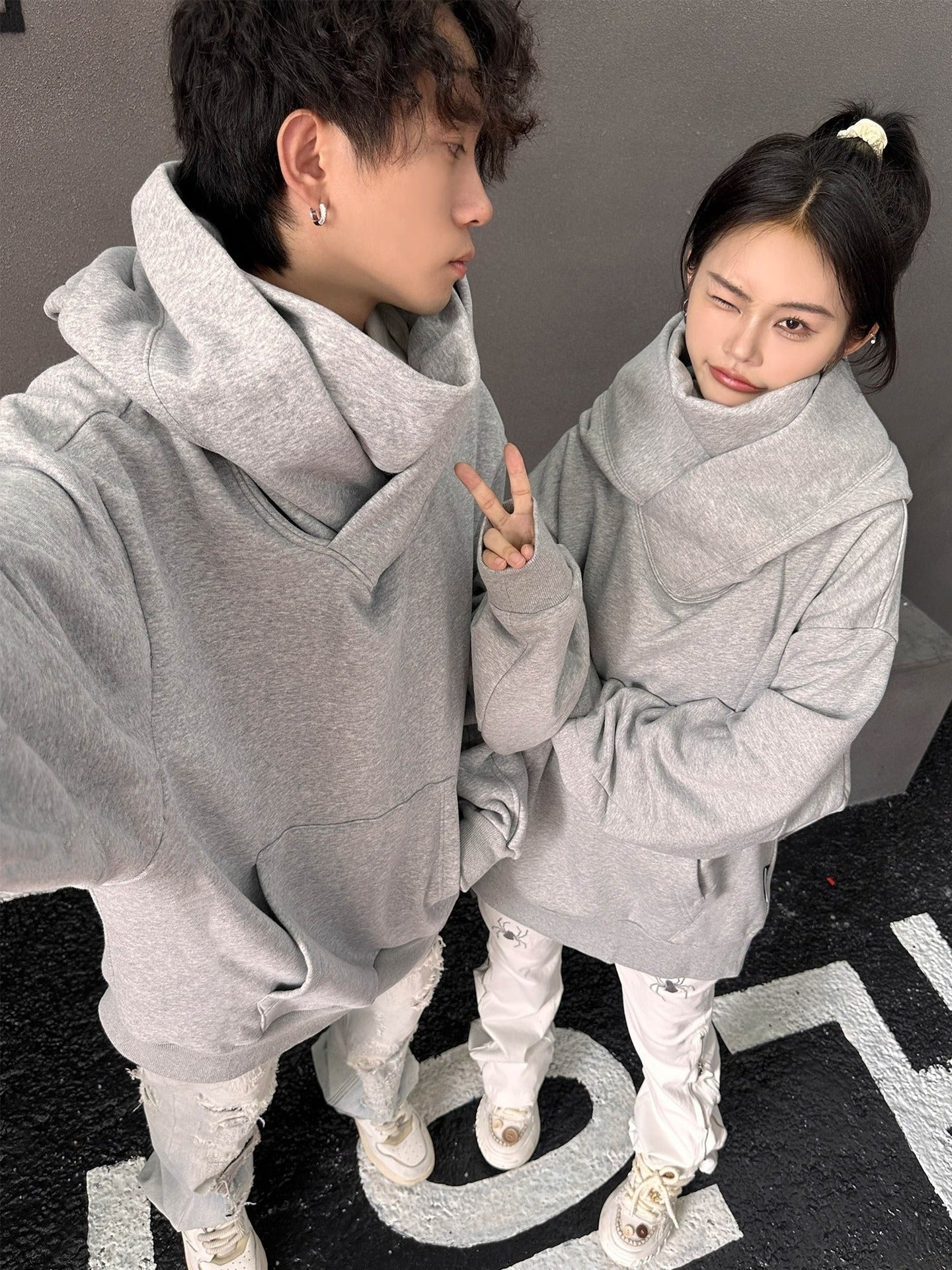 Loose High Collar Fleece Lined Hoodie gods grace