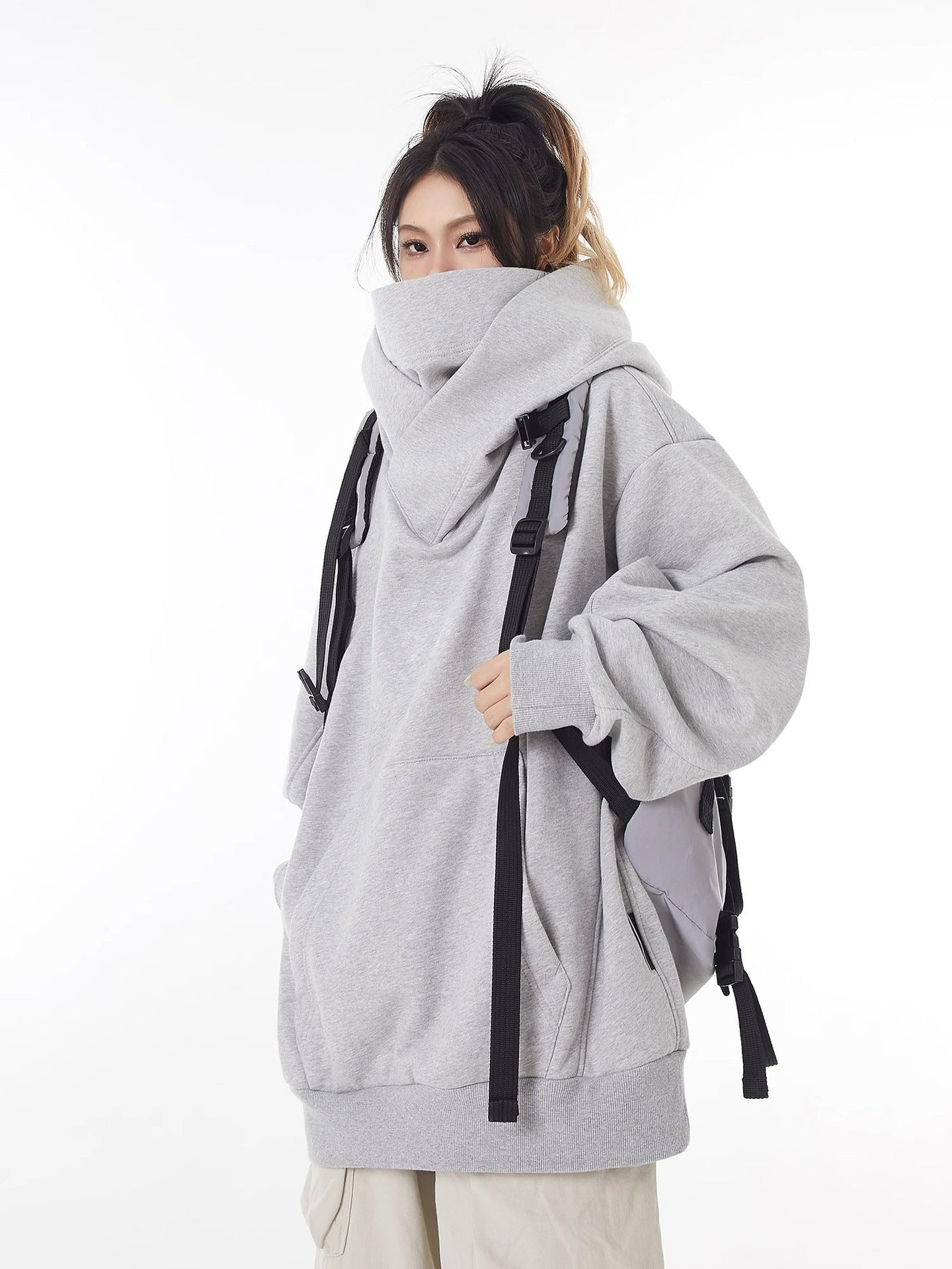 Loose High Collar Fleece Lined Hoodie gods grace