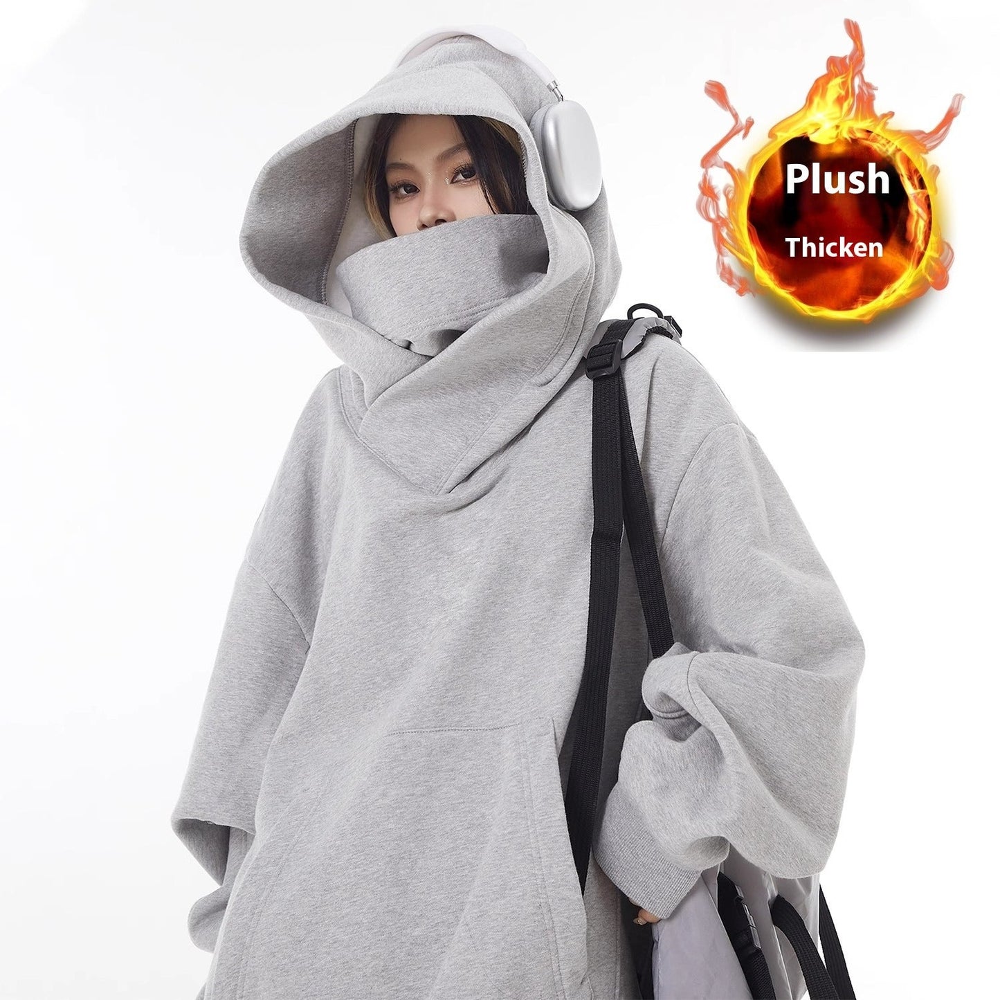 Loose High Collar Fleece Lined Hoodie gods grace